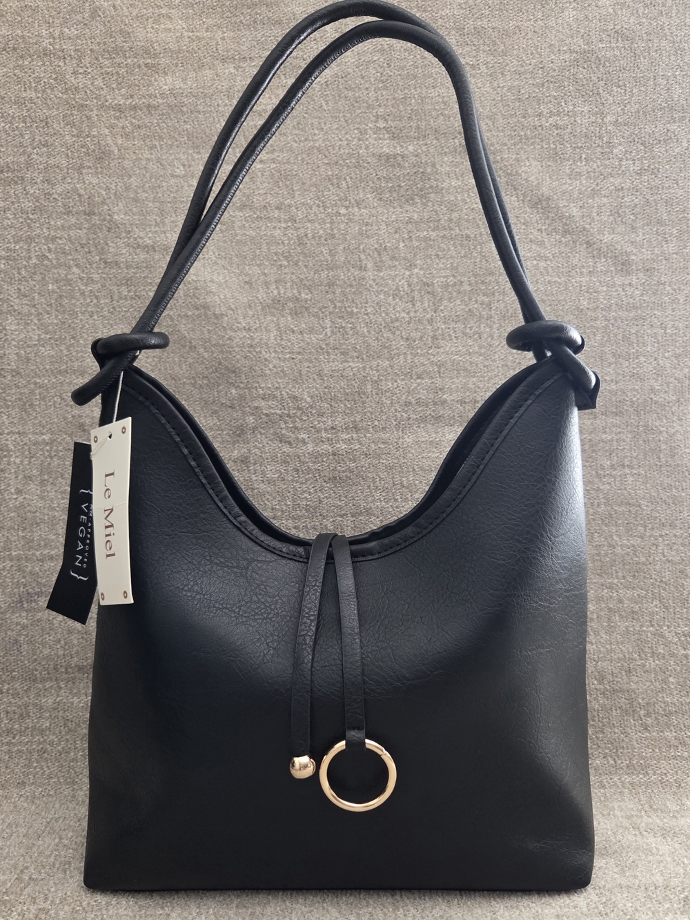 Black Shoulder Bag with Gold Ring Accent